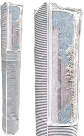 Pencereli Halı Hurcu Gri Çizgili – Fermuarlı Toz Geçirmez Organizer Hurç, Büyük Kapasiteli Saklama Torbası (1 Adet) (4M² 38x170 Cm)