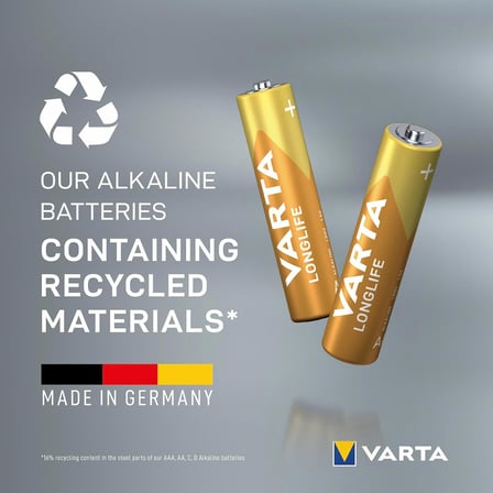 VARTA Longlife AAA Alkalin İnce Pil, LR03, 1,5 V, 12'li Paket