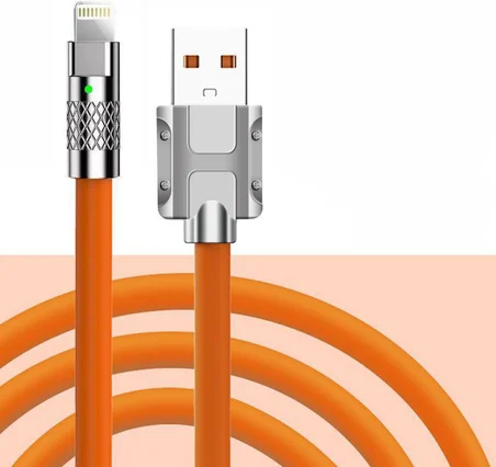 Ios Iphone Ipad uyumlu Lightning Metal Başlıklı 120W 3.4A Hızlı şarj Kablosu Turuncu-AL4387