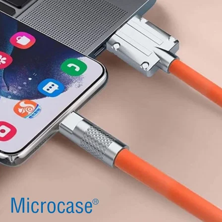 Ios Iphone Ipad uyumlu Lightning Metal Başlıklı 120W 3.4A Hızlı şarj Kablosu Turuncu-AL4387
