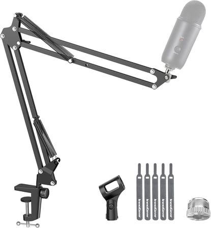 Mikrofon Kolu, Yükseltilmiş Mikrofon Kolu Mikrofon Standı Bom Süspansiyon Standı 3/8 inç ila 5/8 inç Vida Adaptör Klipsi Siyah Yeti Snowball, Yeti Nano, Yeti x ve diğer Mikrofon için