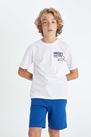 DeFacto Erkek Çocuk Snoopy Bisiklet Yaka Kısa Kollu Tişört D2100A824HSWT34