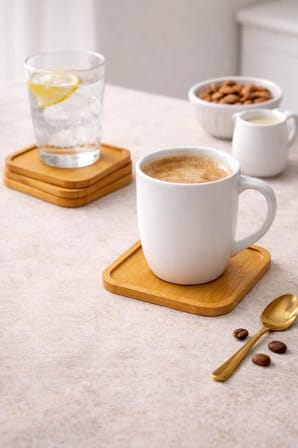 6’lı Kare Bambu Bardak Altlığı Seti 10 cm– Kaymaz, Dayanıklı, Şık Tasarım, Sunumluk