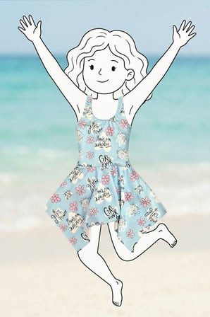 Girl Power Çiçek Desenli Kız Çocuk Mavi Mayo Elbise