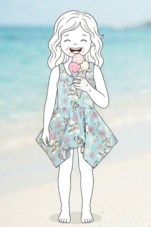 Girl Power Çiçek Desenli Kız Çocuk Mavi Mayo Elbise
