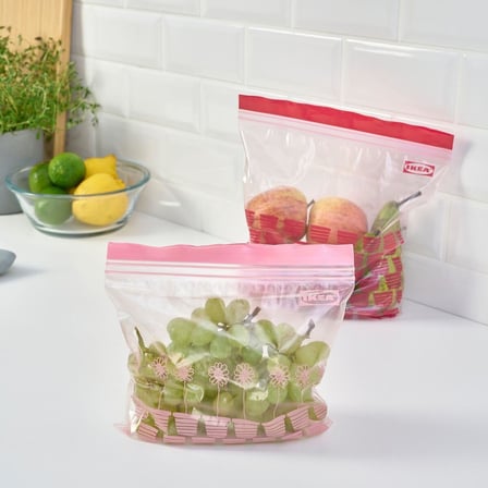 Kilitlenebilir buzdolabı poşeti, kırmızı-pembe, 2,5 lt ve 1,2 lt, 50 adet