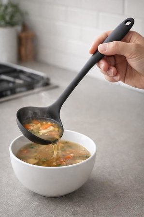Silikon Kepçe, Sert Uçlu Çorba Kepçesi, Yemek Servis Kepçesi, Yanmaz Yapışmaz Çizmez Mutfak Servis Kaşığı, Karışık Asorti Renk Gönderilir, Tencere Tava Uyumlu