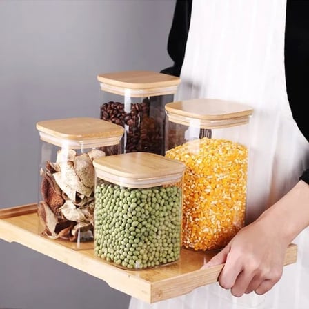 1400ml Sızdırmaz Vakumlu Bambu Kapaklı Borosilikat Cam Kavanoz – Hava Geçirmez &amp; Dayanıklı Gıda Saklama Kabı (10cm x 21cm)