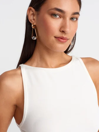 Halter Yaka Top-Toz Ekru