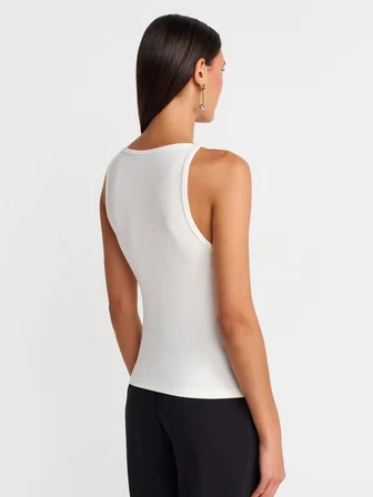 Halter Yaka Top-Toz Ekru