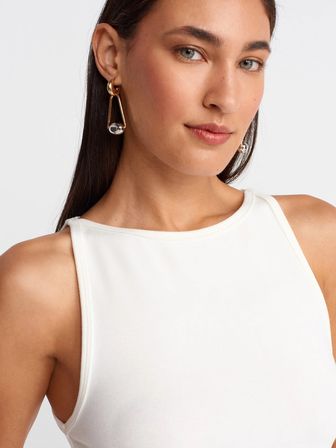 Halter Yaka Top-Toz Ekru