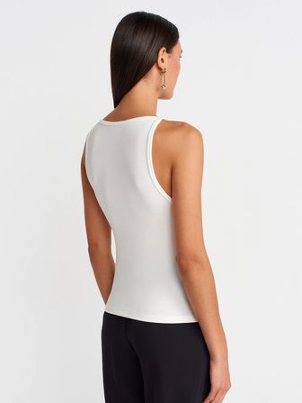 Halter Yaka Top-Toz Ekru
