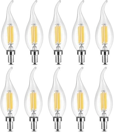 AmberLED 10 Adet Kıvrık Buji Ampul 4W Şeffaf Filament Rustik LED Ampul – E14 Duy, 3200K Günışığı Işık - Cata - Avize Ampulü