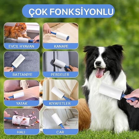 SOGUD Tüy Toplayıcı Set 6 Rulo + 1 Sap – Toplam 360 Yaprak – Kedi Köpek Tüyü ve Toz Temizleyici – Giyim, Koltuk, Halı ve Araç Koltuğu İçin Güçlü Yapışkanlı Ekonomik Paket