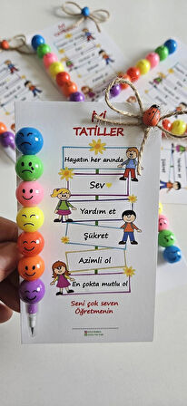 🌟 "İyi Tatiller! 🏖️ 'Hayatın Her Anında Sev, Yardım Et, Şükret, Azimli Ol ve En Çok da Mutlu Ol' Yazılı ✏️ (5 ADET)