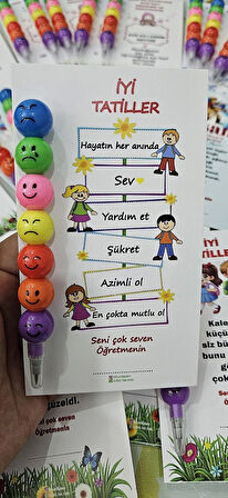 🌟 "İyi Tatiller! 🏖️ 'Hayatın Her Anında Sev, Yardım Et, Şükret, Azimli Ol ve En Çok da Mutlu Ol' Yazılı ✏️ (5 ADET)