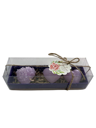🕯️ 3'lü Kalp Şekilli Kokulu Mum Seti 💜 | Mor Renkli, Özel Tasarım, Dekoratif ve Şık Hediye 🎁