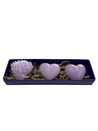 🕯️ 3'lü Kalp Şekilli Kokulu Mum Seti 💜 | Mor Renkli, Özel Tasarım, Dekoratif ve Şık Hediye 🎁