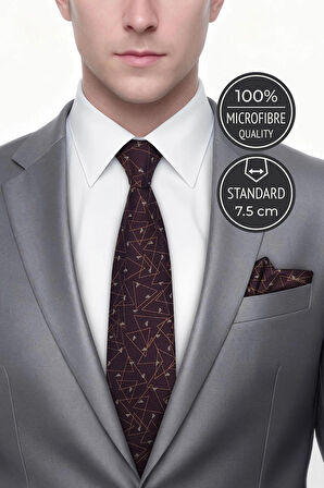 Geometrik Bronz Kravat & Mendil