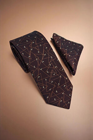 Geometrik Bronz Kravat & Mendil
