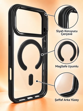 IPhone 17 Pro Max MagSafe Renkli Çerçeve Şeffaf Kılıf Metal Kamera Korumalı