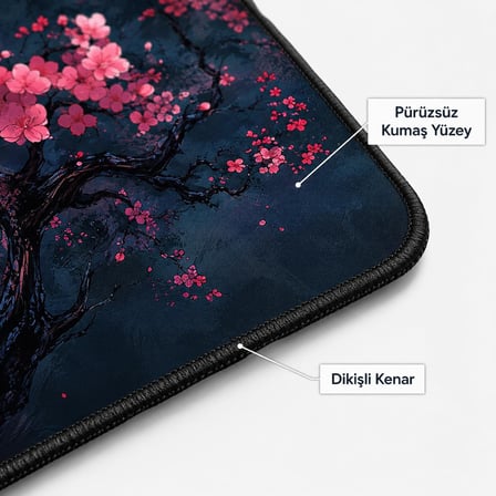 McStorey ZEN XXL Oyuncu Mouse Pad 90x40 cm 3mm Dikişli Kenar Kaymaz Taban Büyük Masaüstü Mouse Pad Gaming Mousepad Ofis ve Çalışma Masası Japon Temalı Sakura Koleksiyonu