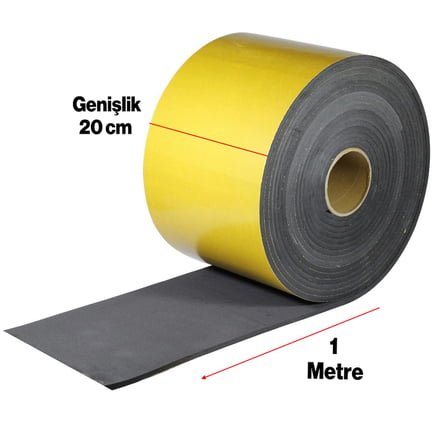 Yapışkanlı Araç Ses Isı Yalıtım İzolasyon Bandı En:20 cm Kalınlık:5 mm Uzunluk 1 Metre Kauçuk Sünger