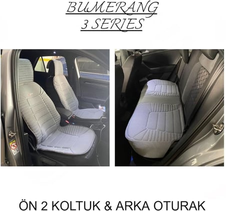 Audi Q3 Sportback ile Uyumlu Lüx Oto Koltuk Minderi Ön Arka Oturak 3'lü Set Bumerang Serisi Gri