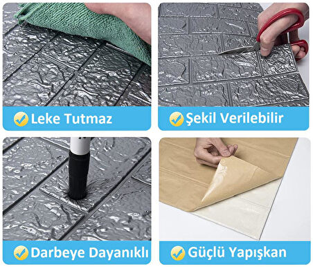 70x500(3,5 m2) Kendinden Yapışkanlı Duvar Kağıdı Esnek Köpük Paneli 3d Boyutlu Tuğla Desen Gri