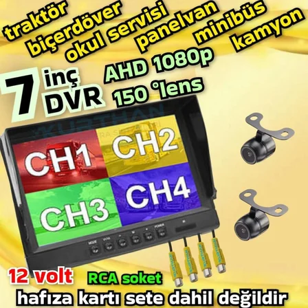 2 ADET AHD 1080P KELEBEK KAMERA 256 GB 7 İNÇ HYBRİD DVR MONİTÖR 12 VOLT