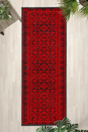 Kırmızı Modern Dijital Baskı Yıkanabilir Kaymaz Yolluk Halı Kırmızı