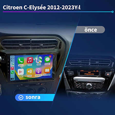 Citroen-C-Elysée-2012-2023Yıl 1GB Ram 16GB Hafıza 9 İnç Android 14 Cihaz Kablosuz Carplay Kablosuz Android Auto Multimedya Navigasyon Double Teyp Araç Monitor Ekran 