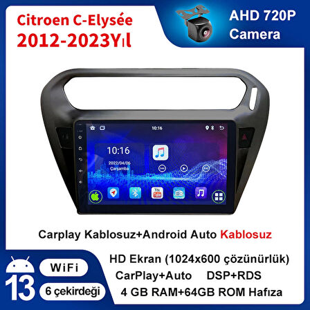 Citroen-C-Elysée-2012-2023Yıl 4GB Ram 64GB Hafıza 9 İnç Android 14 Cihaz Kablosuz Carplay Kablosuz Android Auto Multimedya Navigasyon Double Teyp Araç Monitor Ekran 