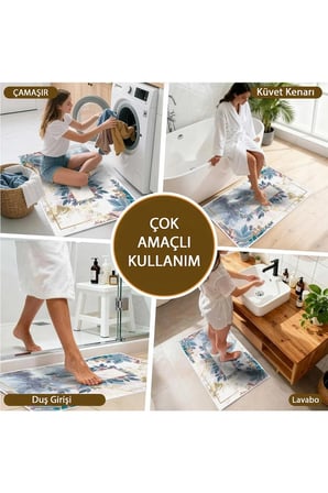 2 li Banyo Paspası, Yumuşak Banyo Halısı, Kaymaz Tabanlı, Yıkanabilir - 60x100 - 50 x60