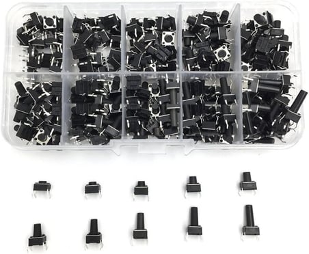 Alkatronik 200 Adet 6x6mm Tact Buton Set 10 Farklı Yükseklikte 4 Pin Dokunmatik Anlık Basmalı Düğme Anahtar