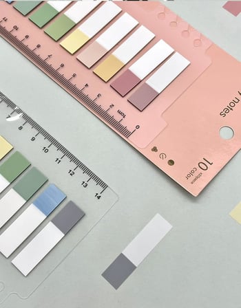 10 Renkli Cetvelli Şeffaf İndeks/Index Sticker/Post-it/Sticky Note Yarım Morandi Renkler