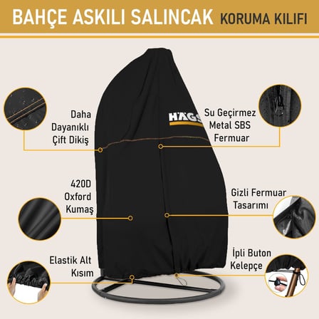 Bahçe Salıncağı Örtüsü, Rattan Salıncak Koltuk Koruma Kılıfı Brandası, Hamak Sandalye Dış Mekan Su Geçirmez Mobilyası Koruyucu Örtü - Çift Kişilik, 230 x 200cm