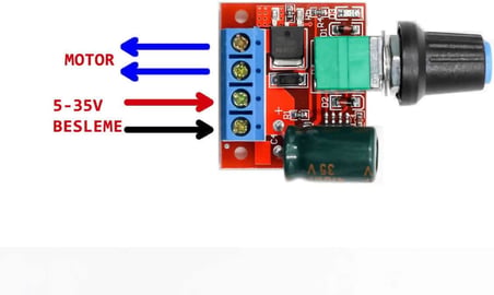 5A 35V Mini Dc Motor Pwm Potlu Hız Kontrol Devresi 90 Watt Açma Kapama Butonlu Ayarlanabilir Voltaj