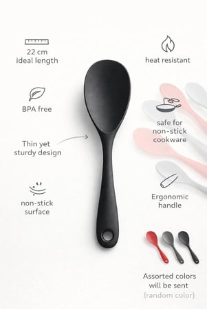 Isıya Dayanıklı Silikon Pilav Kaşığı Yanmaz Yapışmaz Esnek Mutfak Kaşığı Ergonomik Saplı Çizmez Tencere Uyumlu BPA Free Asorti Renkli Dayanıklı Uzun Ömürlü Kullanım