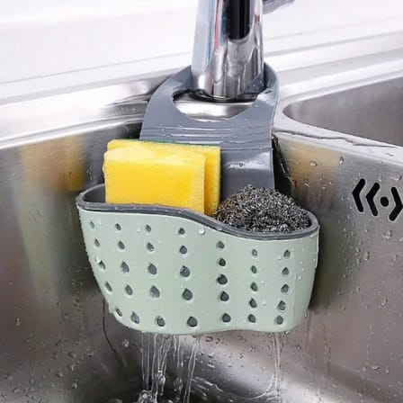 Askılı Evye Sepeti - Silikon Lavabo Düzenleyici - Mutfak Süngeri, Sabun ve Bulaşık Teli Tutucu - Delikli Drenaj Yapılı Askı