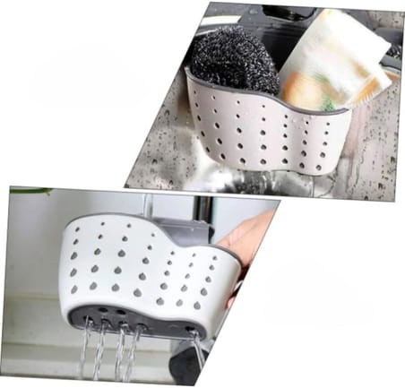 Askılı Evye Sepeti - Silikon Lavabo Düzenleyici - Mutfak Süngeri, Sabun ve Bulaşık Teli Tutucu - Delikli Drenaj Yapılı Askı