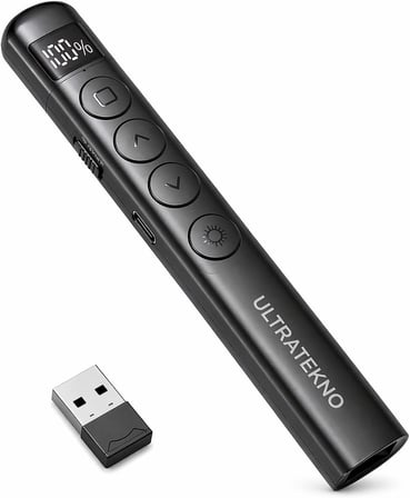S7 Dijital Ekranlı Şarjlı Lazer Sunum Kumandası – Type-C, 100 m Menzil, Kablosuz 2.4G, PowerPoint/Keynote Uyumlu, USB Alıcılı, Manyetik Saklama, Ergonomik Tasarım
