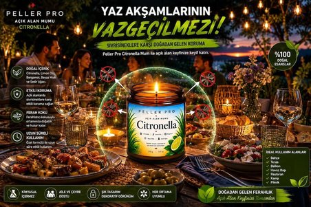 Sivrisinek Kovucu Mum 210 gr | Açık Alan Mumu | Bahçe Balkon Teras İçin Citronella Aromatik Mum