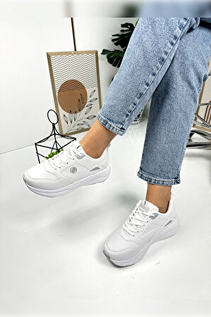 Günlük Kadın Sneaker Bağcıklı Oval Burunlu Kalın Desenli Taban Rahat Hafif Spor Ayakkabı 2110