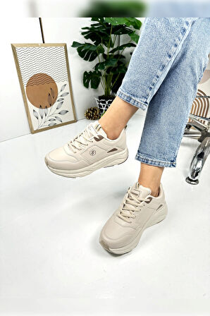 Günlük Kadın Sneaker Bağcıklı Oval Burunlu Kalın Desenli Taban Rahat Hafif Spor Ayakkabı 2110