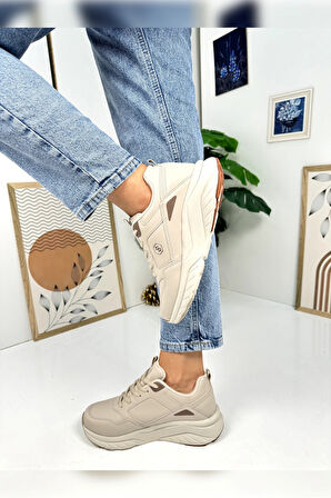 Günlük Kadın Sneaker Bağcıklı Oval Burunlu Kalın Desenli Taban Rahat Hafif Spor Ayakkabı 2110