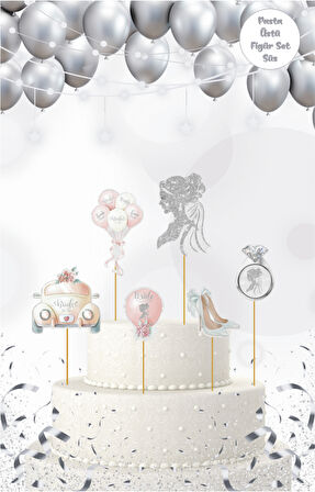 Bride Temalı Gümüş Pasta Üstü Figür Set