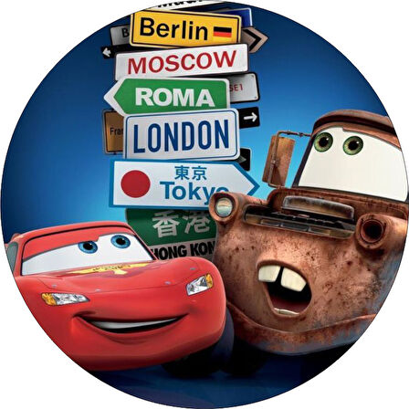 Cars Yuvarlak Pasta Yenilebilir Resim Baskı 20 cm 