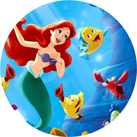 Deniz Kızı Yuvarlak Pasta Yenilebilir Resim Baskı 20 cm 