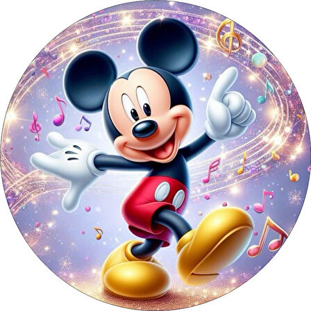 Mickey Mouse Yuvarlak Pasta Yenilebilir Resim Baskı 20 cm 